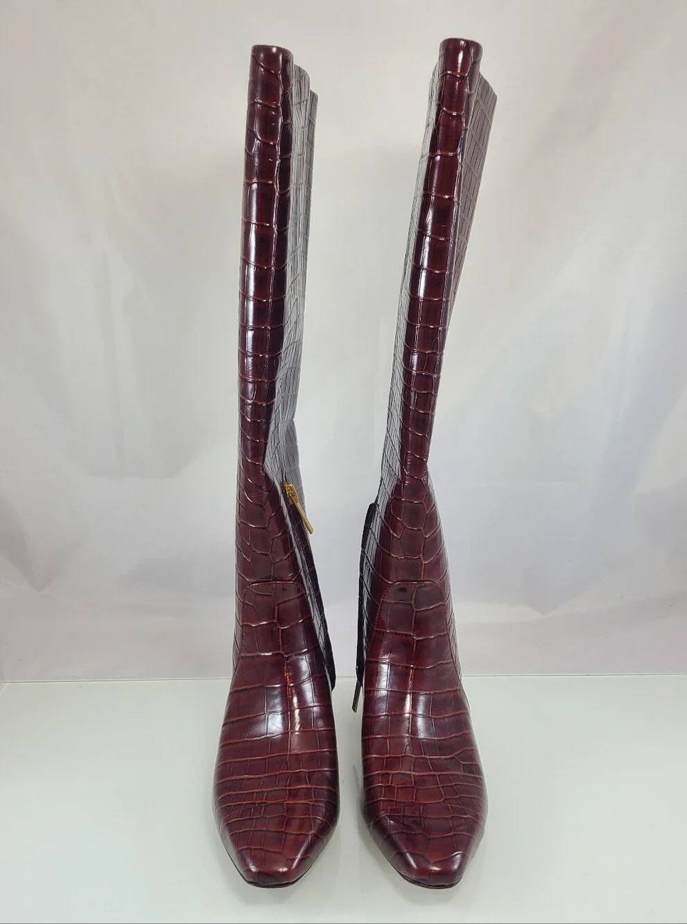 NWT$795 Veronica Beard Cecile Croc Embossed Knee High Boots Sz 6.5